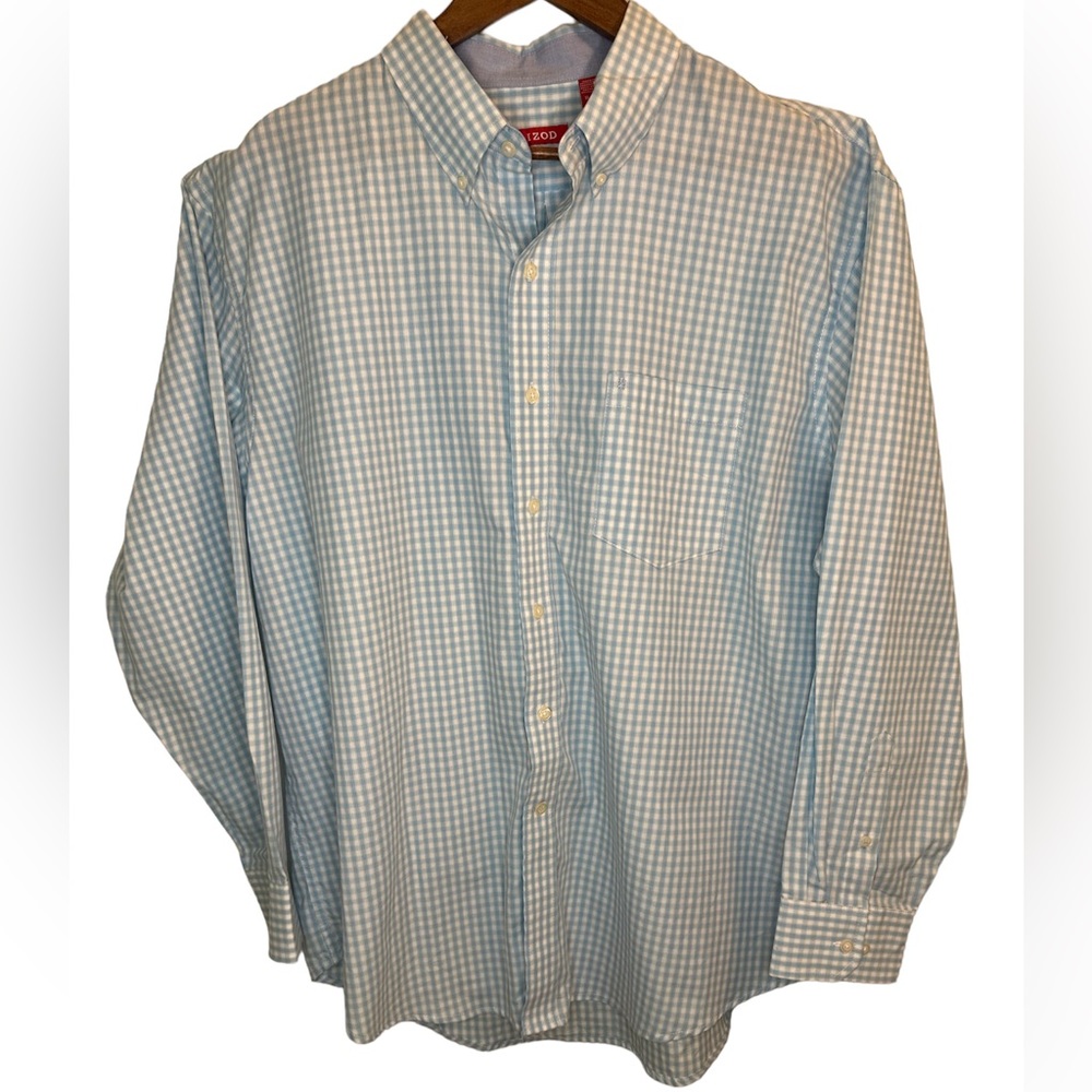 Izod Men's XL/TG  Blue Gingham LS Button Down